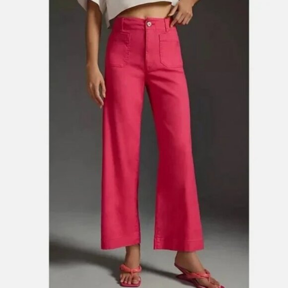 Anthropologie Maeve The Colette Linen Blend Crop Wide-Leg Pants 22W NWT Pink 22 - Picture 3 of 6